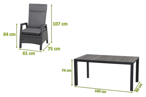 SIENA GARDEN Silva/Solea Dining Set, Anthrazit/blau/grau, Alu/Gardino®-Geflecht/Keramik, 160 X 90cm, Inkl. 6 Diningsessel, Stufenlos Verstellbar – Bild 5