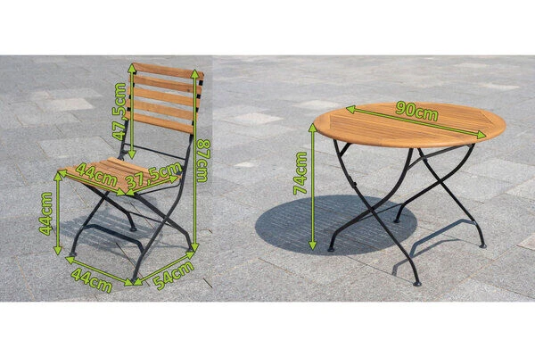 OUTFLEXX Sitzgruppe, Natur/schwarz, Stahl/FSC-Akazienholz, Ø 90 Cm, 4 Klappstühle, Pulverbeschichtet, Geölt – Bild 5