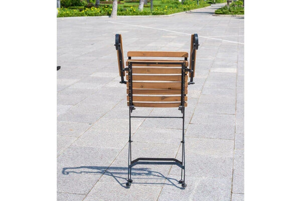 OUTFLEXX Sitzgruppe, Natur/schwarz, Stahl/FSC-Akazienholz, Ø 90 Cm, 2 Klappstühle Mit Armlehnen, Pulverbeschichtet, Geölt – Bild 7