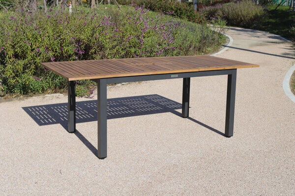 VILLANA Esstischgarnitur, Anthrazit/grau, Alu/ FSC-Akazienholz, Ausziehtisch 150/200 Cm, 4 Stapelstühle, 2 Multipositionssessel – Bild 6