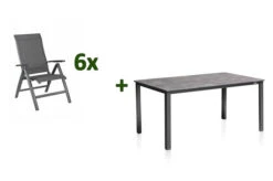 KETTLER Cubic/Legato Esstischgarnitur, Anthrazit, Alu/Kettalit/Textilene, 160x90 Cm, 6 Multipos