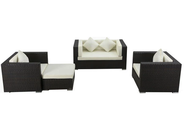 OUTFLEXX Loungemöbel-Set, 5 Personen, Braun, Polyrattan, Wasserfeste Kissenbox – Bild 2
