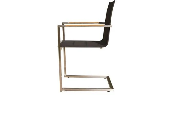 OUTFLEXX Freischwinger, Schwarz, Edelstahl/Textilene, Padded, Armlehnen Aus FSC-Teakholz – Bild 2