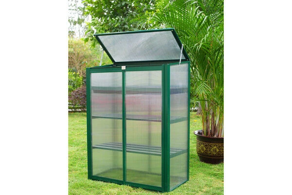 OUTFLEXX Gewächshaus, Grün, Alu/Polycarbonat 4mm, Pulverbeschichtet, 76 X 38,5 X 98,5 Cm – Bild 2