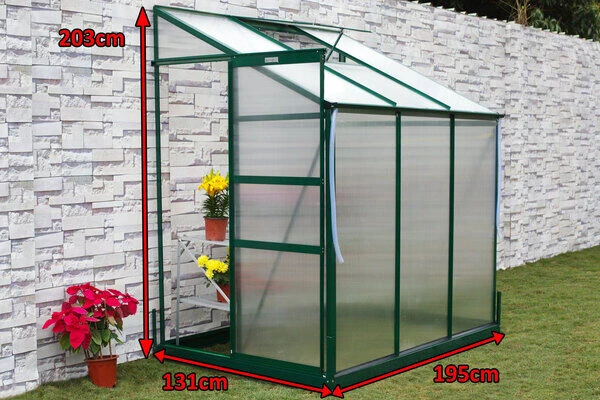 OUTFLEXX Anlehngewächshaus, Grün, Alu/Polycarbonat, 4mm, Inkl. Fundament, Pulverb. 195 X 131 X 203 Cm – Bild 2