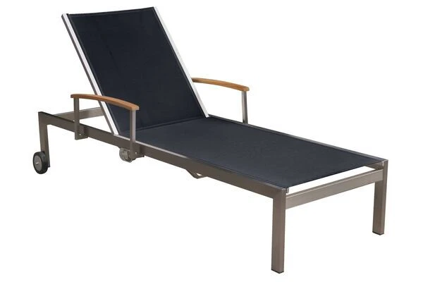 OUTFLEXX 2er-Set Sonnenliegen, Schwarz, Edelstahl/Teak, 195,5x74x35cm, Mit Beistelltisch 45x45cm – Bild 6