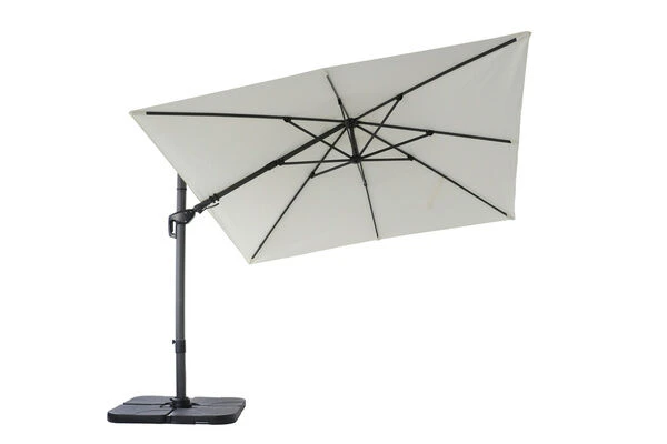 OUTFLEXX Ampelschirm, Creme, Pulverbesch. Aluminium, 300x300 Cm, Inkl. Plattenständer, Twist-Funktion – Bild 4
