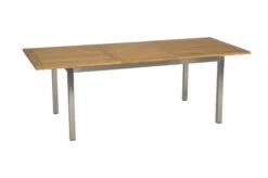 STERN Ausziehtisch, Silber/natur, Edelstahl/FSC-Teakholz, 162/220x90 Cm, Butterfly-Auszug