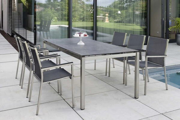 STERN Polaris Stapelsessel, Silbergrau/schwarz, Edelstahl/Textil, 61 X 54 X 89 Cm, Alu Armlehnen – Bild 2