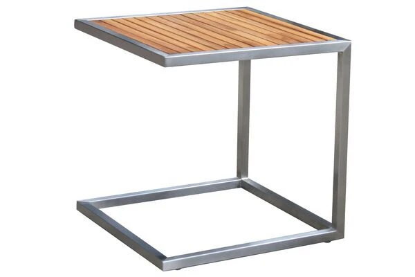 OUTFLEXX Sonnenliegen-Set, Silber, Edelstahl/FSC-Teak, 195,5x74x35cm, Mit Armlehnen, Inkl. Beistelltisch 45x45cm – Bild 2