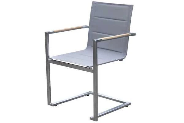 OUTFLEXX Esstischgarnitur, Edelstahl / Recyceltes FSC-Teak, Tisch 90 X 90 Cm, 4 Freischwinger Padded, Silber – Bild 2