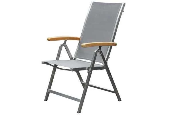 OUTFLEXX Esstischgarnitur, Edelstahl / FSC-Teak, Tisch 150x80cm, 6 Multipositionssessel, Taupe – Bild 2