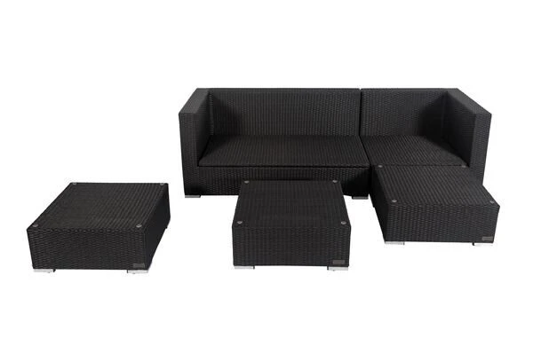 OUTFLEXX Loungemöbel-Set, Schwarz, Polyrattan, 5 Personen, Wasserfeste Kissenbox, Inkl. Kaffeetisch – Bild 2
