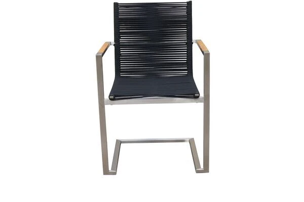 OUTFLEXX Freischwinger, Silber/schwarz, Edelstahl/Rope, FSC-Teakholz Armlehnen, 53 X 57 X 87 Cm – Bild 2