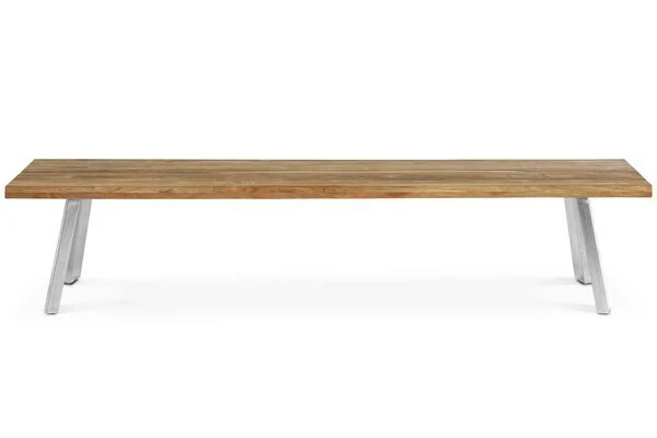 OUTFLEXX Gartenbank, Edelstahl/recyceltes FSC®-Teak, 220x40x45xm, A-Gestell, Rustikal Gebürstet – Bild 2