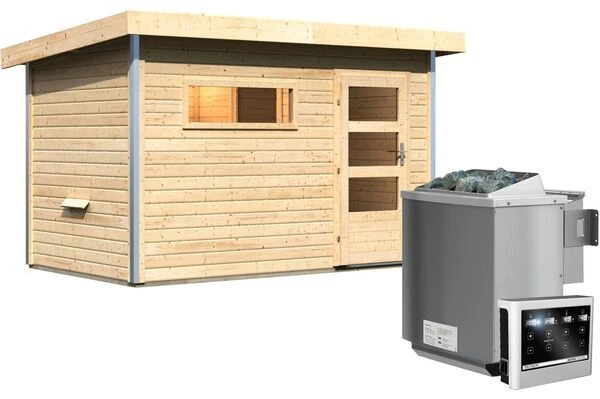 KARIBU Saunahaus Skrollan 1, Fichtenholz 38mm, Fronteinstieg, Ca. 6,4m² – Bild 2