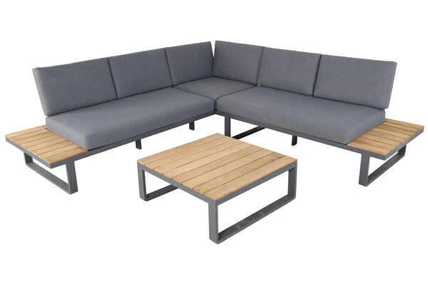OUTFLEXX Ecklounge, Anthrazit/teakoptik, Aluminium/Akazie, Für 5 Personen, Inkl. Polster – Bild 2
