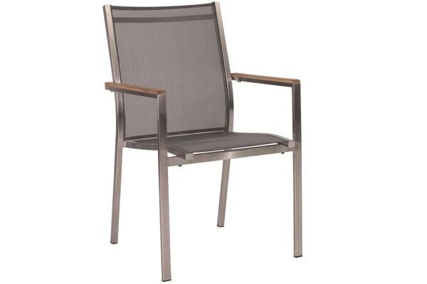 STERN Cardiff Esstischgruppe, Silber/silbergrau, Edelstahl/Teak, Tisch 200 X 100 Cm, 6 Stapelsessel – Bild 2