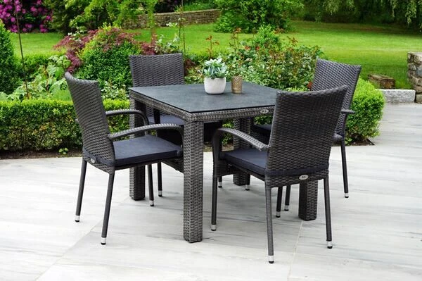 Ploß Rocking Dining Tisch, Grau/braun-meliert, Polyrattan, 90 X 90 Cm, Glasplatte In Steinoptik – Bild 2