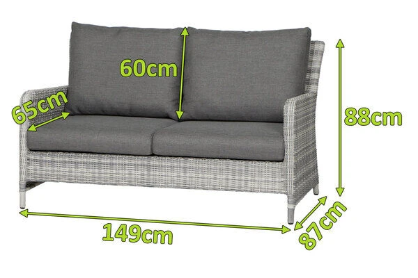 SIENA GARDEN Soria 2-Sitzer Loungesofa, Ice Grey, Alu / Gardino®-Geflecht, 149x87x88 Cm – Bild 2
