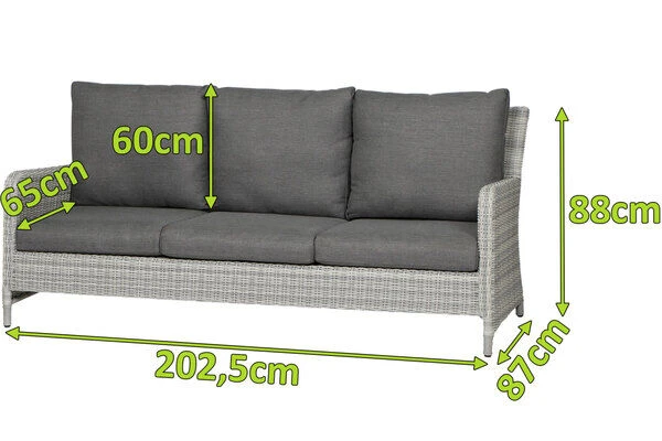 SIENA GARDEN Soria 3-Sitzer Loungesofa, Ice Grey, Alu / Gardino®-Geflecht, 203x87x88 Cm – Bild 2