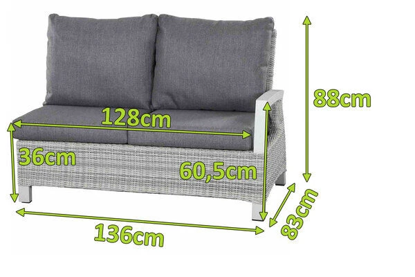 SIENA GARDEN Corido 2-Sitzer Sofa, Ice Grey, Alu / Gardino®-Geflecht, 136x83x88 Cm, Armlehne Links – Bild 2