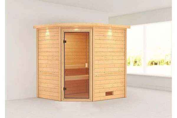 KARIBU Sauna Elea, Fichtenholz 38 Mm, Eckeinstieg, Ca. 2,7m² – Bild 2