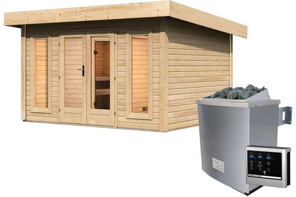 KARIBU Saunahaus Nordin, Fichtenholz 38 Mm, Eckeinstieg, Ca. 10,6m² – Bild 2