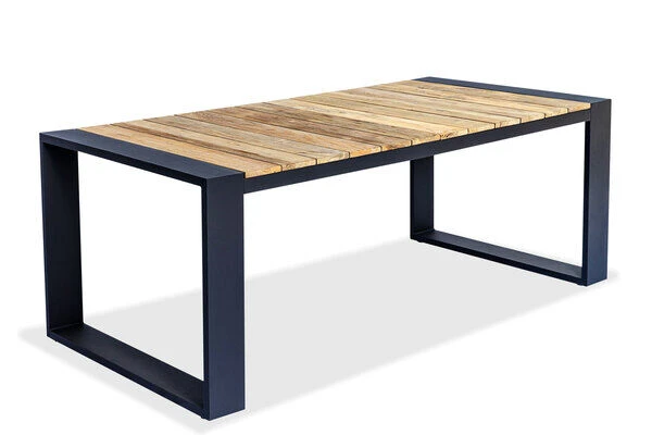 OUTFLEXX Kona Esstisch, Dark Grey/natur, Alu/recycled FSC®-Teak, 200x100x76cm, Rustikal Gebürstet, U-Gestell – Bild 2