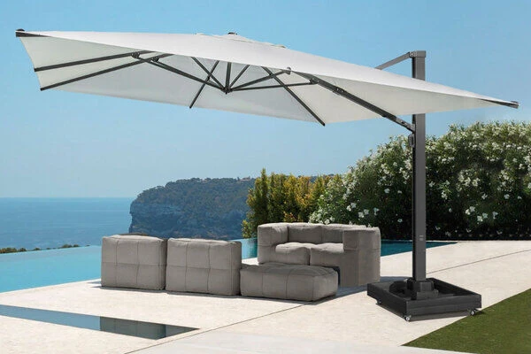 OUTFLEXX Ultimate XL Ampelschirm, Anthrazit/creme, Alu/Spuncrylic®, 450x450cm, Inkl. Befüllbarem Schirmständer – Bild 2