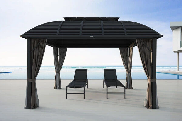 OUTFLEXX Hardtop Pavillon, Braun, Alu, 300x365cm, Inkl. Seitenteile Und Insektennetz â Bild 2