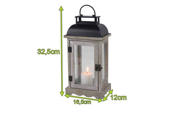 OUTFLEXX Laterne, Weiß/schwarz, Holz/Metall, Ca. 16,5x12x32,5 Cm, Shabby Chic-Look – Bild 2