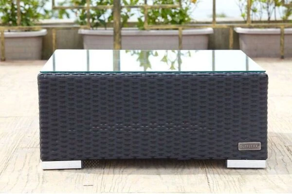 OUTFLEXX Beistelltisch/Hocker, Schwarz, Polyrattan, Inkl. Glasplatte Und Polster – Bild 2