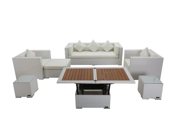 OUTFLEXX Loungemöbel-Set, Weiß, Polyrattan, Für 6 Personen, Inkl. Loungetisch, Wasserfeste Kissenbox – Bild 2