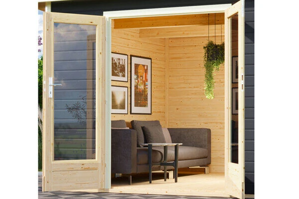 KARIBU Gartenhaus Radeburg 3, Terragrau, Fichtenholz 40mm, 406 X 369 X 229,5 Cm, Pultdach, Inkl. 2 Drehkippfenster – Bild 2