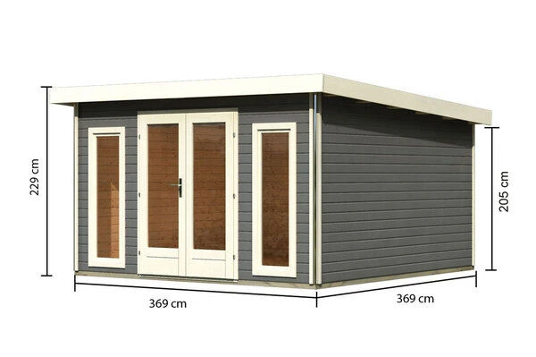 KARIBU Gartenhaus Radeburg 3, Terragrau, Fichtenholz 40mm, 406 X 369 X 229,5 Cm, Pultdach, Inkl. 2 Drehkippfenster – Bild 5