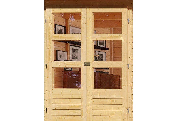 KARIBU Gartenhaus Askola 4, Naturbelassen, Fichtenholz 19mm, 554 X 217 X 211 Cm, Flachdach, Anbau 2,4m Mit Rückwand – Bild 2