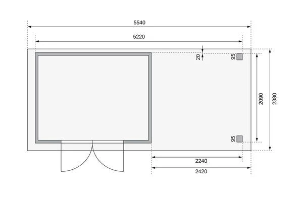 KARIBU Gartenhaus Askola 4, Naturbelassen, Fichtenholz 19mm, 554 X 217 X 211 Cm, Flachdach, Anbau 2,4m Mit Rückwand – Bild 6