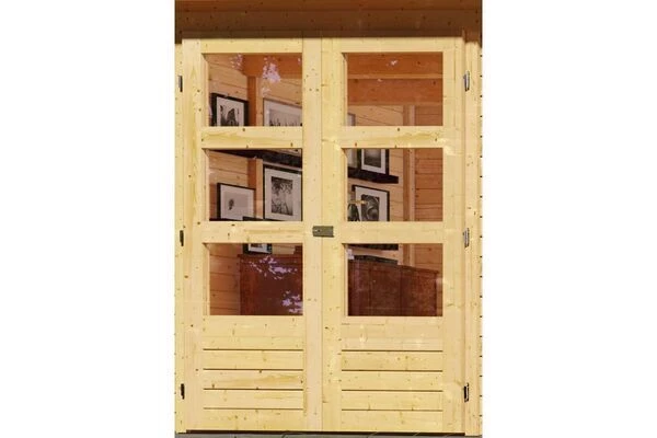 KARIBU Gartenhaus Kerko 6, Naturbelassen, Fichtenholz 19mm, 334 X 306 X 216 Cm, Flachdach, Anbau 2,8m – Bild 2