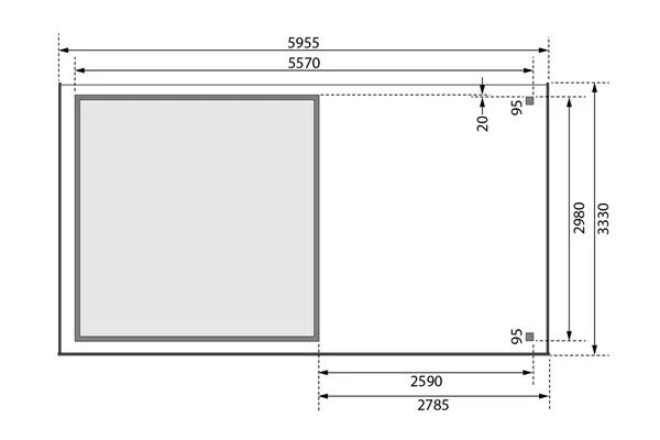 KARIBU Gartenhaus Kerko 6, Naturbelassen, Fichtenholz 19mm, 334 X 306 X 216 Cm, Flachdach, Anbau 2,8m – Bild 6