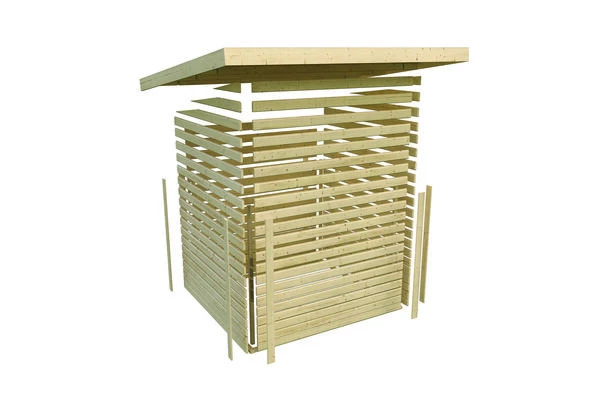 KARIBU Gartenhaus Kerko 6, Naturbelassen, Fichtenholz 19mm, 334 X 306 X 216 Cm, Flachdach, Anbau 2,8m – Bild 9