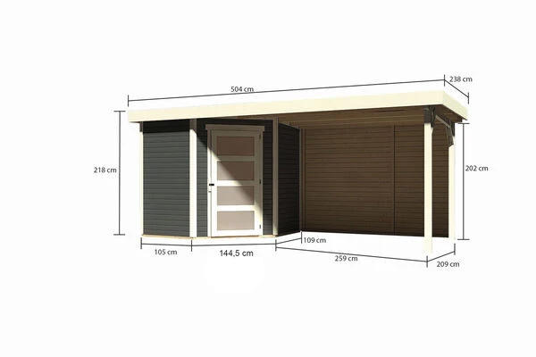 KARIBU Gartenhaus Schwandorf 3, Terragrau, Fichtenholz 19mm, 504,5 X 217 X 218 Cm, Flachdach, Anbau 2,8m Mit Rückwand – Bild 5