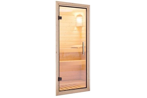 KARIBU Sodin Sauna , Naturbelassen, Fichte, 196x170x198 Cm, Fronteinstieg, Klarglastür, Ofen 4,5 KW Ext. Strg. Easy – Bild 6