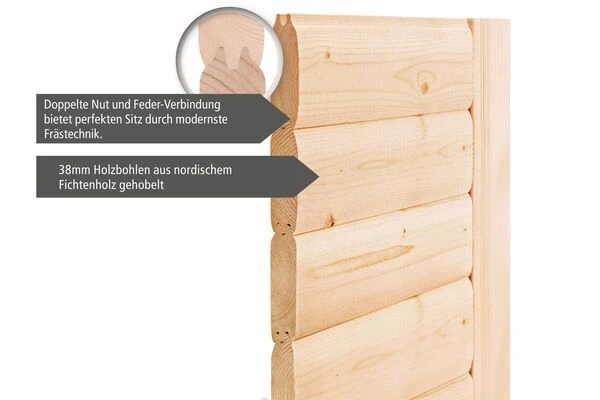 KARIBU Mia Sauna , Naturbelassen, Fichte, 224x184x202 Cm, Graphitfarbene Tür U.Kranz, Ofen 4,5 KW Ext. Strg. Easy – Bild 4