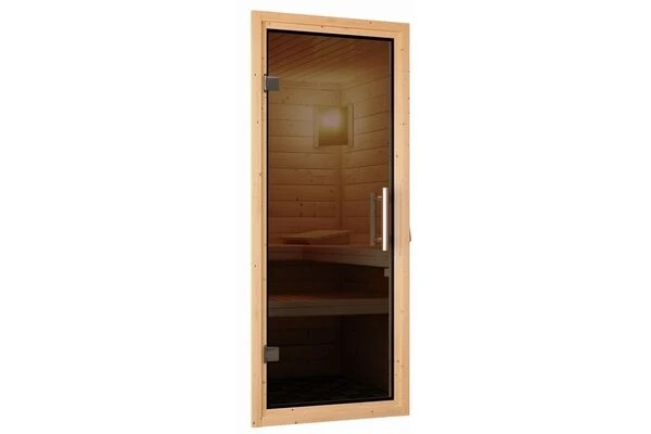 KARIBU Mia Sauna , Naturbelassen, Fichte, 224x184x202 Cm, Graphitfarbene Tür U.Kranz, Ofen 4,5 KW Ext. Strg. Easy – Bild 6