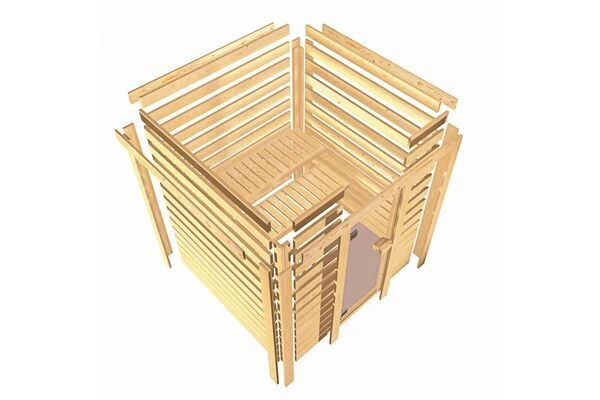 KARIBU Mia Sauna , Naturbelassen, Fichte, 224x184x202 Cm, Graphitfarbene Tür U.Kranz, Ofen 4,5 KW Ext. Strg. Easy – Bild 10