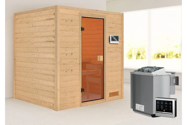 KARIBU Adelina Sauna , Naturbelassen, Fichte, 195x169x187 Cm,SETOfen 4,5 KW Bio Ext. Strg. Easy – Bild 2