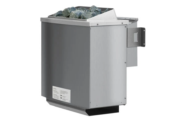 KARIBU Carin Sauna, Naturbelassen, Fichte, 210 X 165 X 202 Cm, Eckeinstieg,mit Energiespartür Und Kranz SETmit Ofen 4,5 KW Bio Ext. Strg. – Bild 4