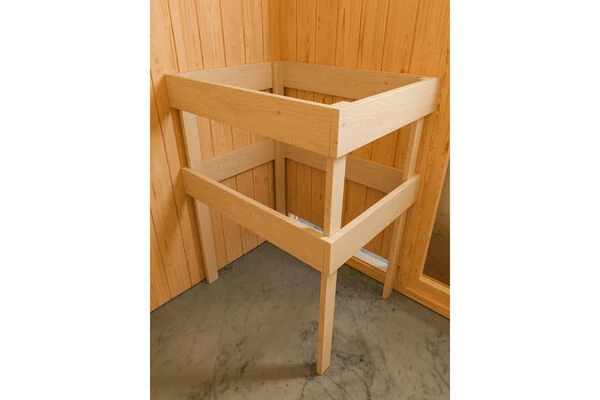 KARIBU Carin Sauna, Naturbelassen, Fichte, 196 X 151 X 198 Cm, Eckeinstieg,mit Graphitfarbener Tür SETmit Ofen 4,5 KW Integr. Str. – Bild 7