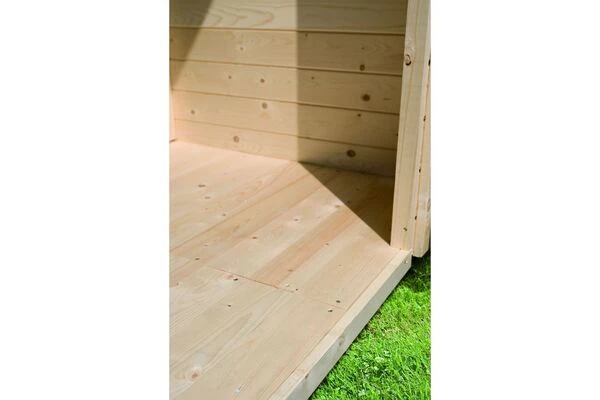 KARIBU Norge Saunahaus, Terragrau, Fichte, 231 X 196 X 190 Cm, Fronteinstieg, Mit Moderner Tür SETmit Ofen 9 KW Bio Ext. Strg. – Bild 9